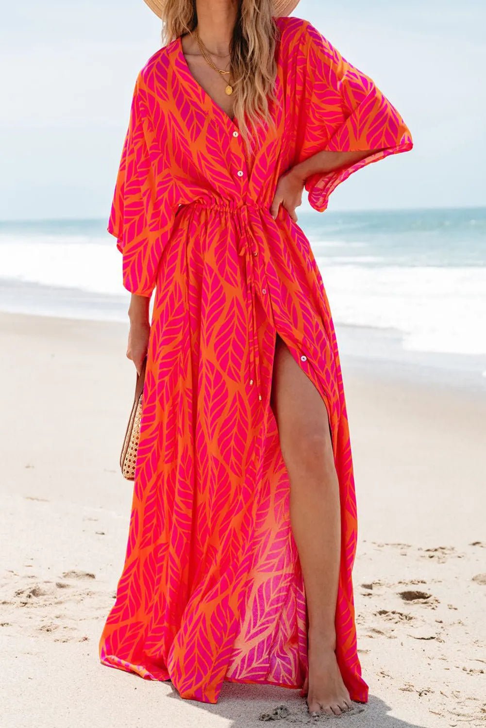 Women's Casual Clothing For Lounging Style Without Limits Drawstring Printed V-Neck Maxi Dress Women's Casual Clothing For Lounging Style Without Limits Drawstring Printed V-Neck Maxi Dress