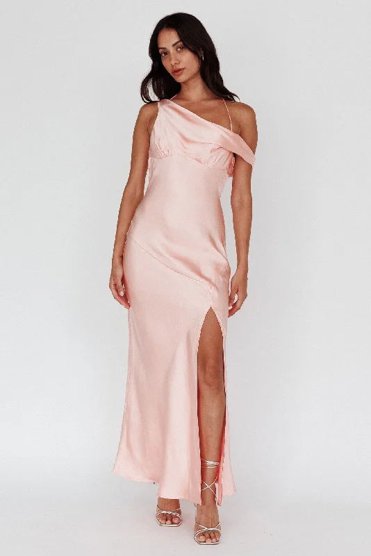 Women's Transitional Apparel Stupidly Low Prices Etienne Off-Shoulder Halter Midi Dress Shimmer Pink