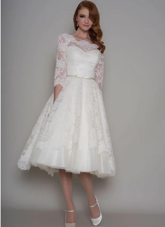 Women's Vintage-Inspired Clothing Premium Style Long Sleeve Deep V-back Short Wedding Dress Women's Vintage-Inspired Clothing Premium Style Long Sleeve Deep V-back Short Wedding Dress