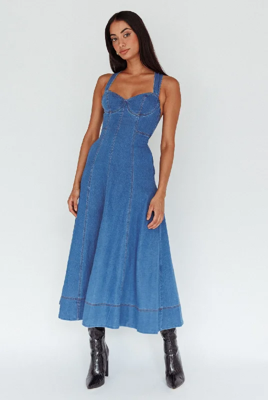 Charming Women's Holiday Apparel Luxury Casual Deals Ellora Criss-Cross Back Denim Maxi Dress Navy Charming Women's Holiday Apparel Luxury Casual Deals Ellora Criss-Cross Back Denim Maxi Dress Navy