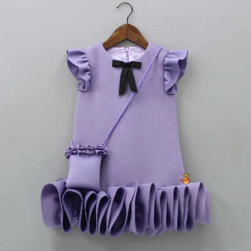 Women's Elegant Clothes Top Deals Elegant Lavender Ruffle Dress With Matching Sling Bag Women's Elegant Clothes Top Deals Elegant Lavender Ruffle Dress With Matching Sling Bag