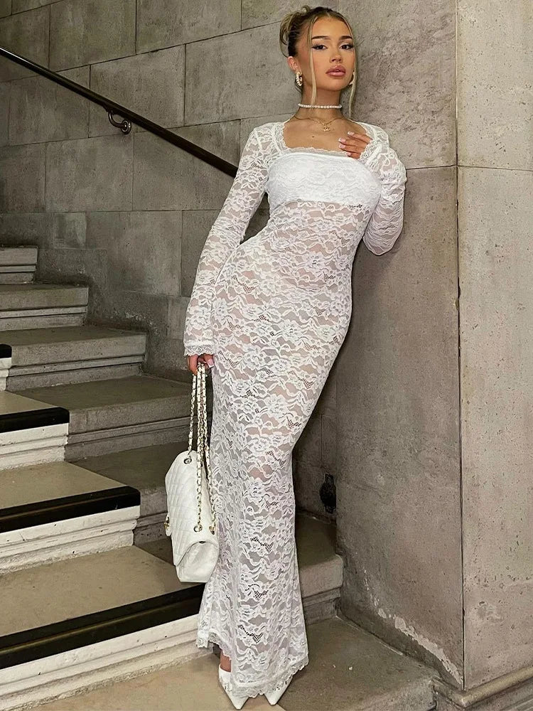 Women's Classic Outfit Modern Fashion Sale Sleeve See Through Black Sheer Midi Party Club Streetwear Y2K Maxi Dress Women Women's Classic Outfit Modern Fashion Sale Sleeve See Through Black Sheer Midi Party Club Streetwear Y2K Maxi Dress Women