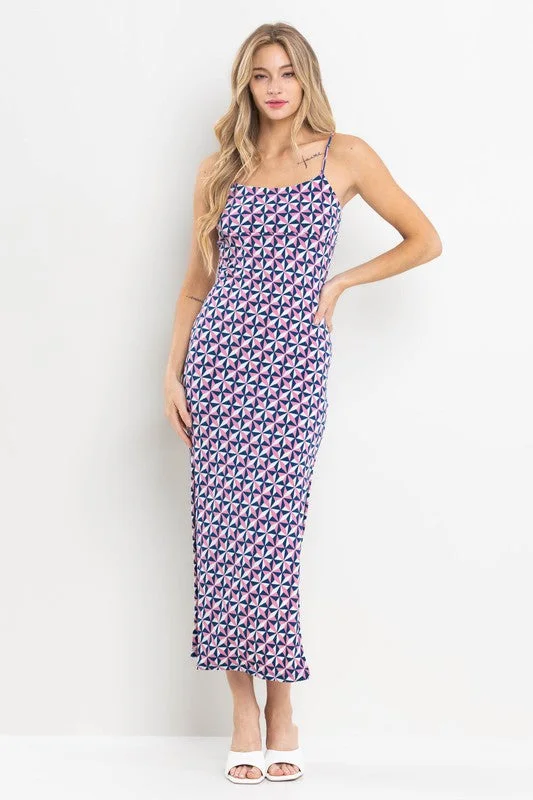 Women's Active Garments For Workouts Fashion Sale NAVY GEOMETRIC PRINT SIDE SLIT MAXI DRESS DY51116 Women's Active Garments For Workouts Fashion Sale NAVY GEOMETRIC PRINT SIDE SLIT MAXI DRESS DY51116