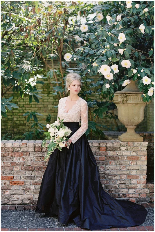 Women's Resort Attire Hot Items Modest Long Sleeve Navy Blue Wedding Dress