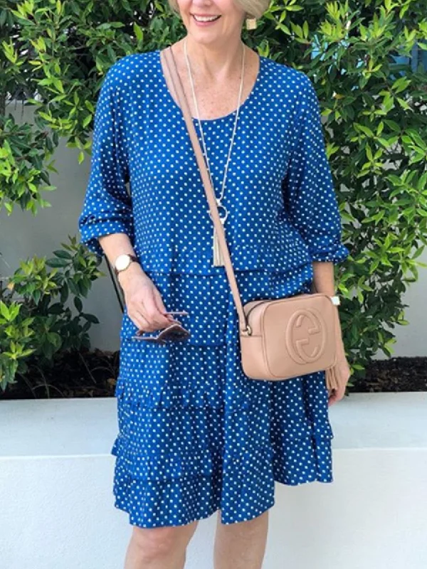 Women's Transitional Apparel Ends Soon Polka Dot Printed Sleeves Women's Dress