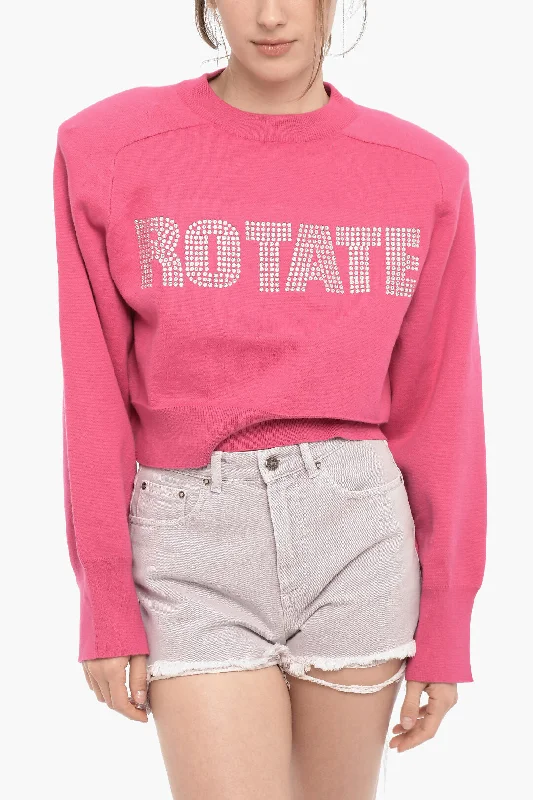 Affordable Luxury Women's Apparel Limited Time Offers Rotate Cropped FIRM Sweater with Rhinestone Logo