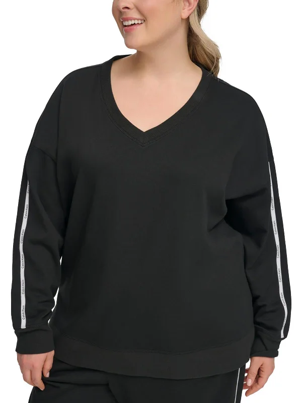 Women's Transitional Attire Final Sale Plus Womens Cotton Logo Tape V-Neck Sweater