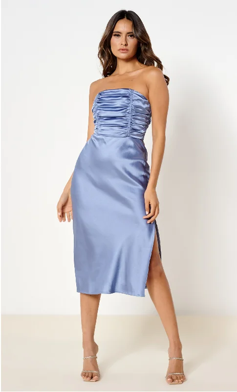 Women's Clothing And Garments Sets The Latest Trends Powder Blue Pleat Bust Midi Dress