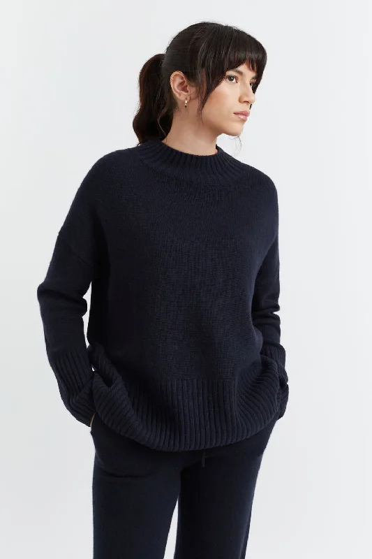 Women's Holiday Apparel Seasonal Style Discounts Navy Cashmere Comfort Sweater