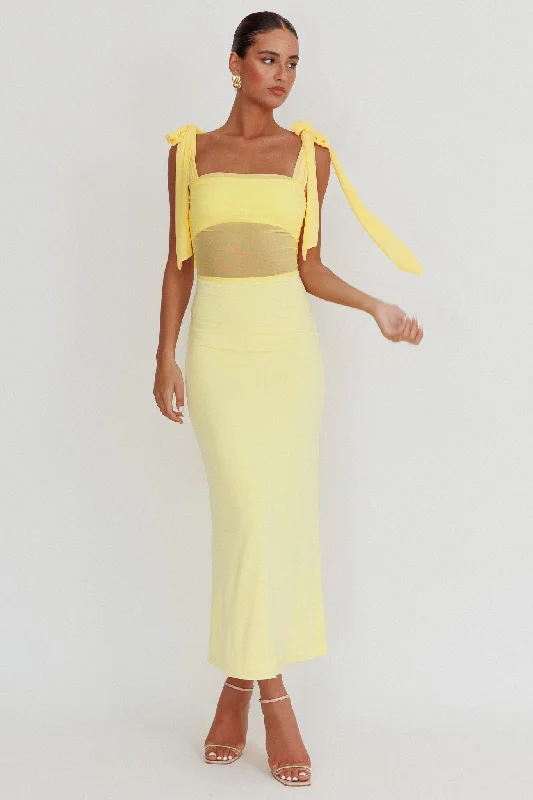 Women's Professional Garments Statement Fashion Offers Starry Eyed Mesh Waist Maxi Dress Lemon