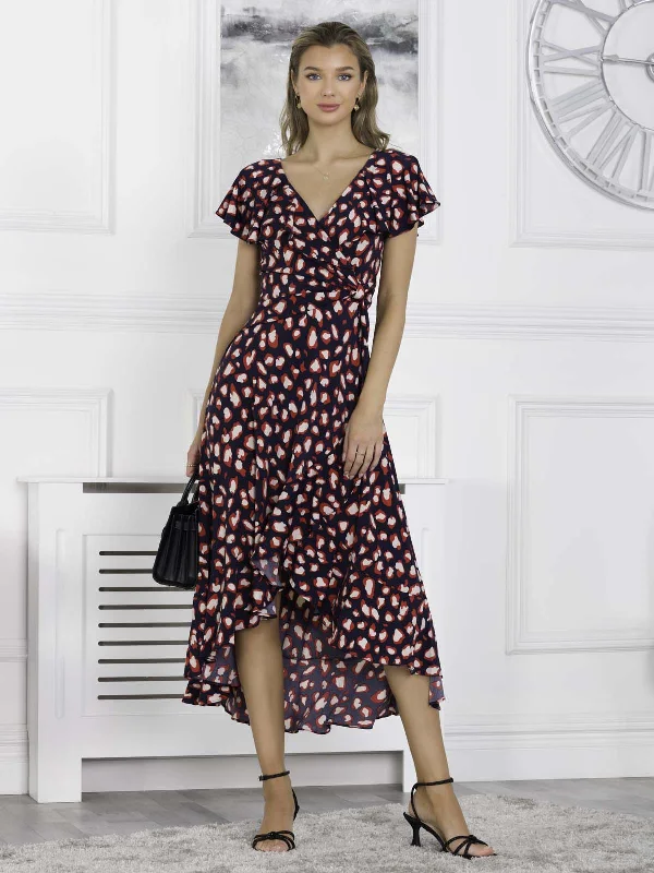 Women's Everyday Clothes Seasonal Style Discounts Printed Ruffle Dip Hem Maxi Dress, Navy Animal Women's Everyday Clothes Seasonal Style Discounts Printed Ruffle Dip Hem Maxi Dress, Navy Animal