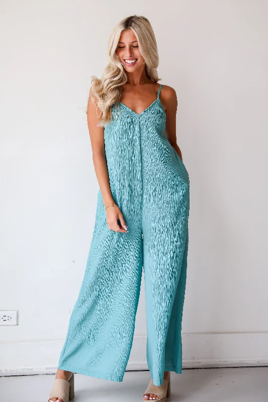Women's Travel Apparel Big Savings FINAL SALE - Sunny Energy Teal Wide Leg Jumpsuit