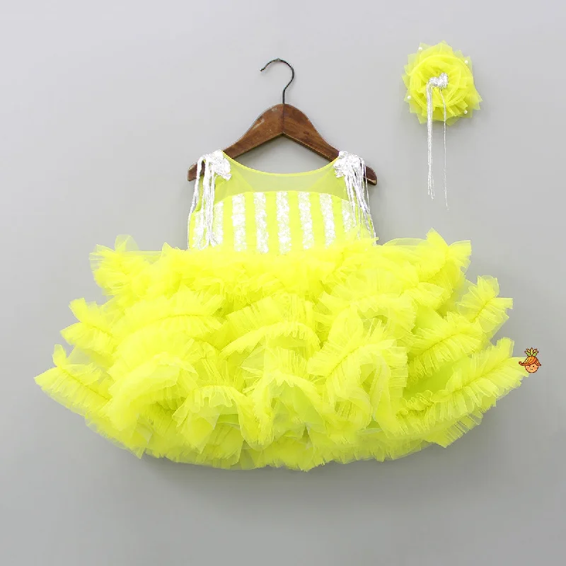 Women's High-End Clothing Buy More, Save More Glamorous Green Layered Frilled Dress With Hair Clip Women's High-End Clothing Buy More, Save More Glamorous Green Layered Frilled Dress With Hair Clip