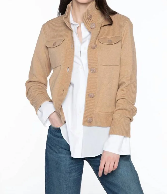 Women's Comfortable Clothes For Weekends Chic And Trendy Cargo Cardigan In Camel