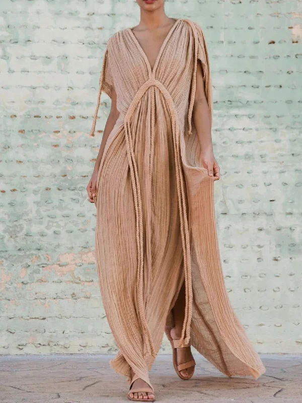 Women's Professional Attire Best-Sellers Pure Color Short Sleeve Loose Twisted Rope Casual Dress Women's Professional Attire Best-Sellers Pure Color Short Sleeve Loose Twisted Rope Casual Dress