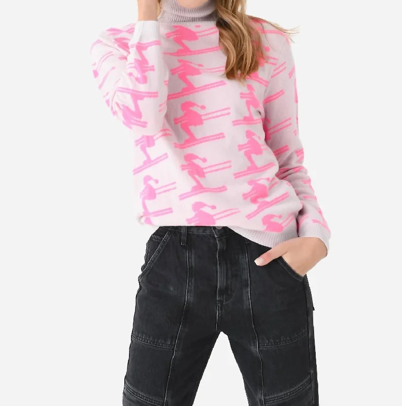 Women's Trendy Garments Stupidly Low Prices All Over Ski Turtleneck Sweater In Fog Neon Pink