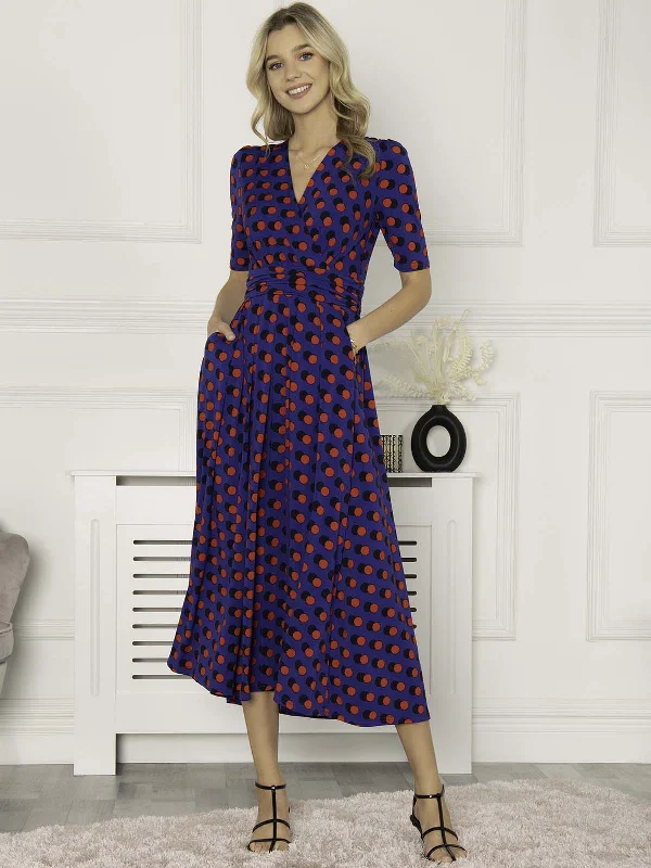 Women's Professional Apparel Athleisure Style Sale Jolie Moi Akayla Printed Jersey Maxi Dress, Blue Polka Women's Professional Apparel Athleisure Style Sale Jolie Moi Akayla Printed Jersey Maxi Dress, Blue Polka