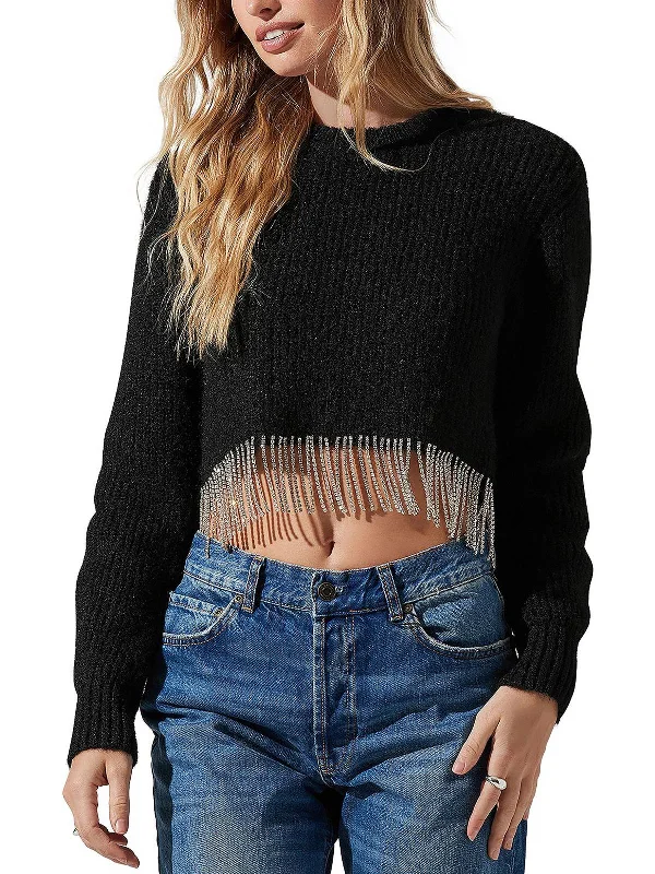 Women's Vintage-Inspired Outfit Chic Style, Always In Vogue Womens Wool Blend Rhinestone Crop Sweater