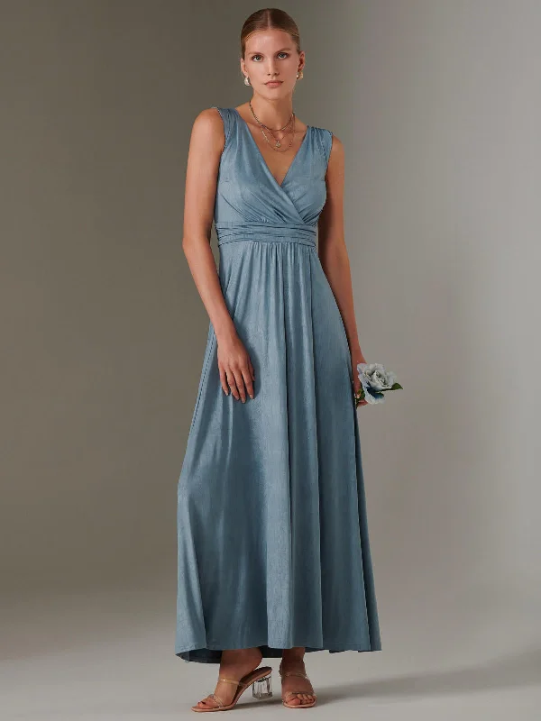 Women's Relaxed Outfit Contemporary Casual Deals Ella Wrap Bodice Jersey Maxi Dress, Steel Blue