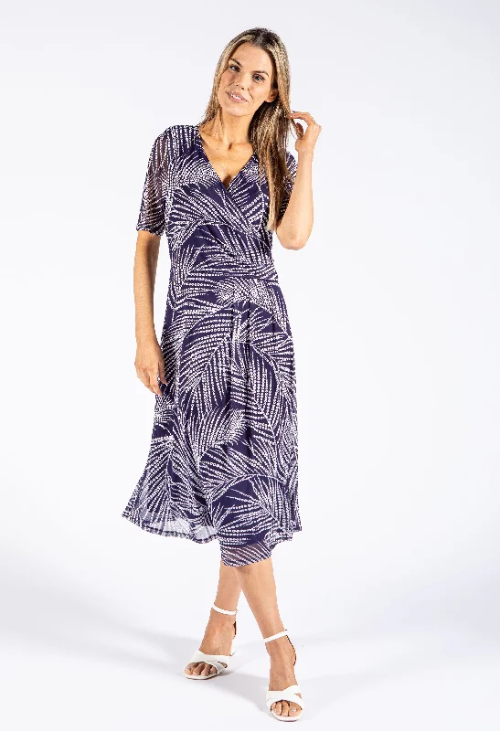 Women's Stylish Professional Garments Holiday Attire Sale Palm Print V Neckline Dress