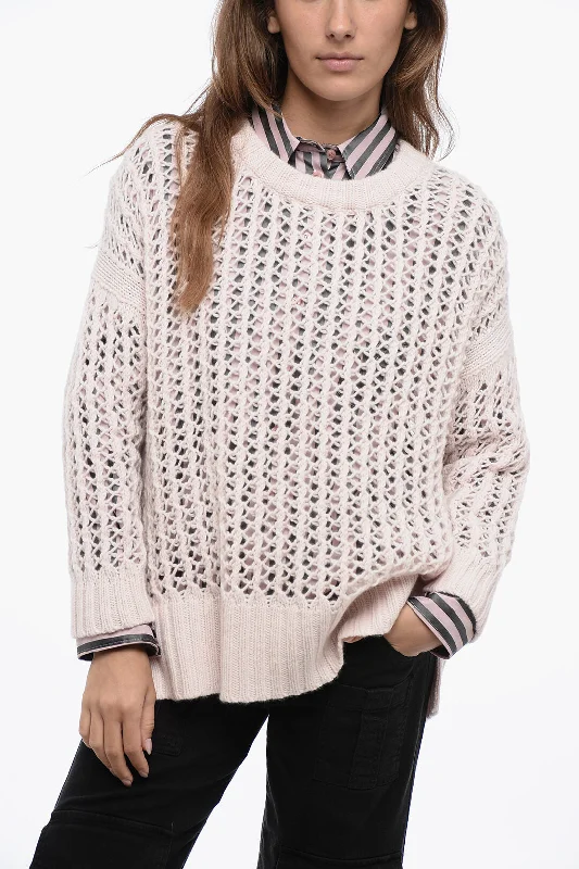 Charming Everyday Clothing For Women Ride The Style Wave Bruno Manetti Crew Neck Openwork Pure Cashmere Sweater