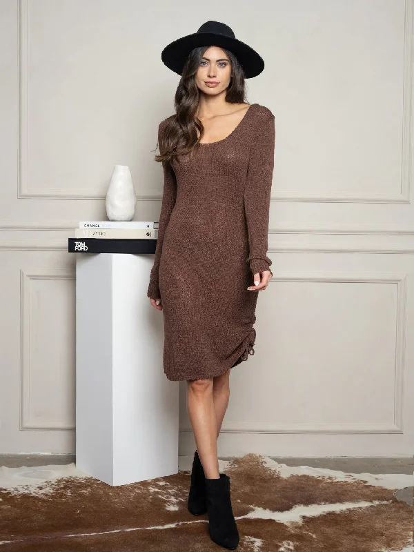 Women's Clothing For Outdoor Activities Fashion Frontiers WOMEN'S LONG SLEEVE SIDE RUCHED MIDI SWEATER DRESS