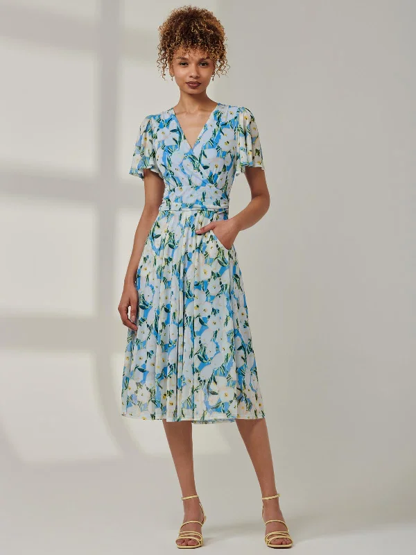 Women's Travel Apparel End-Of-Season Clearance Kairi Floral Print Mesh Midi Dress, Blue Floral Women's Travel Apparel End-Of-Season Clearance Kairi Floral Print Mesh Midi Dress, Blue Floral