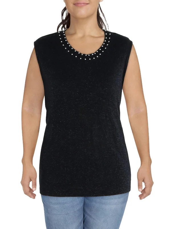 Women's Everyday Attire Stay Ahead In Style Plus Womens Jewel Neck Beaded Tank Top Sweater