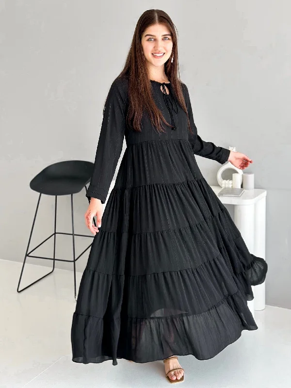 Women's Evening Clothing Imeless Style Jade Long Frill Dress - Black