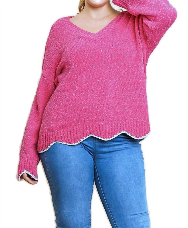 Women's Elegant Garments Seasonal Style Discounts Zig Zag Pullover Sweater In Hot Pink