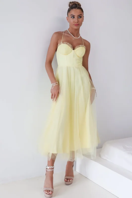Classic Women's Clothing Styles Cozy Comfort Style Sale Cindy Tulle Midi Dress - Yellow