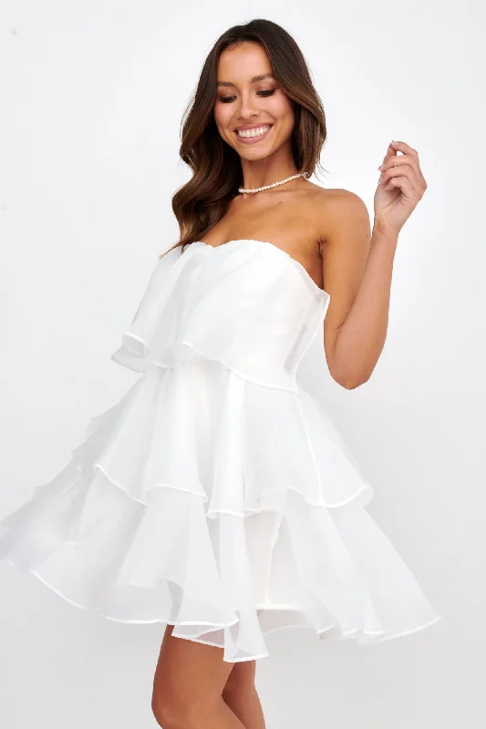 Women's Fashionable Attire For Work Glamorous Fashion Offers Behati Tiered Layer Mini Dress White