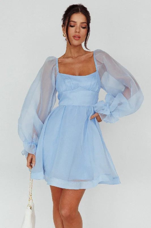 Women's Wedding Apparel Refined Fashion Sale I've Got Sunshine Long Sleeve Mini Dress Light Blue