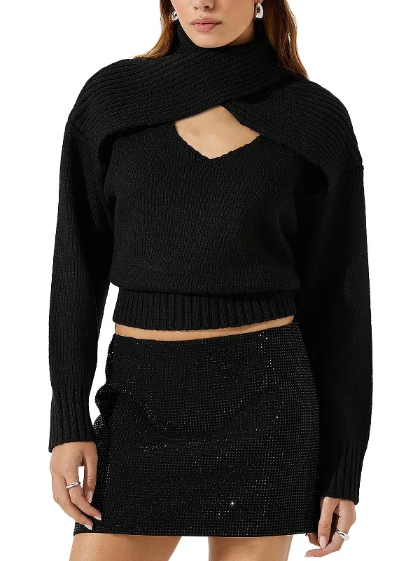 Women's Stylish Professional Garments Stylish Statements Womens Cut-Out Ribbed Crop Sweater