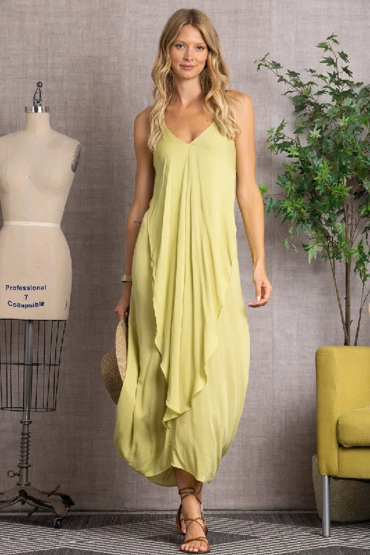 Women's Elegant Outfit Comfort Meets Fashion GREEN DEEP V-NECK RUFFLED MAXI DRESS-ND30864