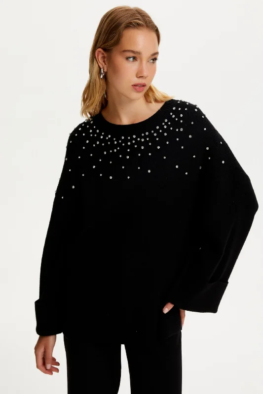 Women's Holiday Clothes Additional Time-Limited Offers Crystal Stone Detailed Knit Sweater Women's Holiday Clothes Additional Time-Limited Offers Crystal Stone Detailed Knit Sweater