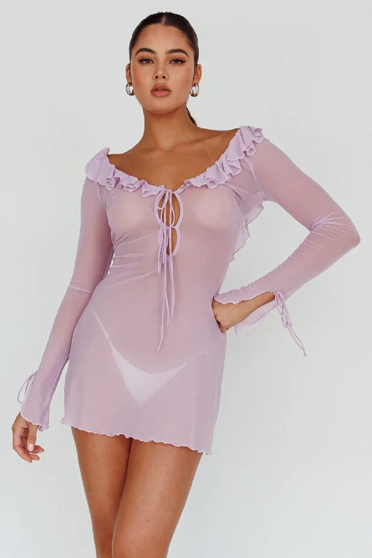 Women's Clothing For Special Occasions Exclusive Sale Sea Dreaming Ruffle Trim Mini Dress Lilac