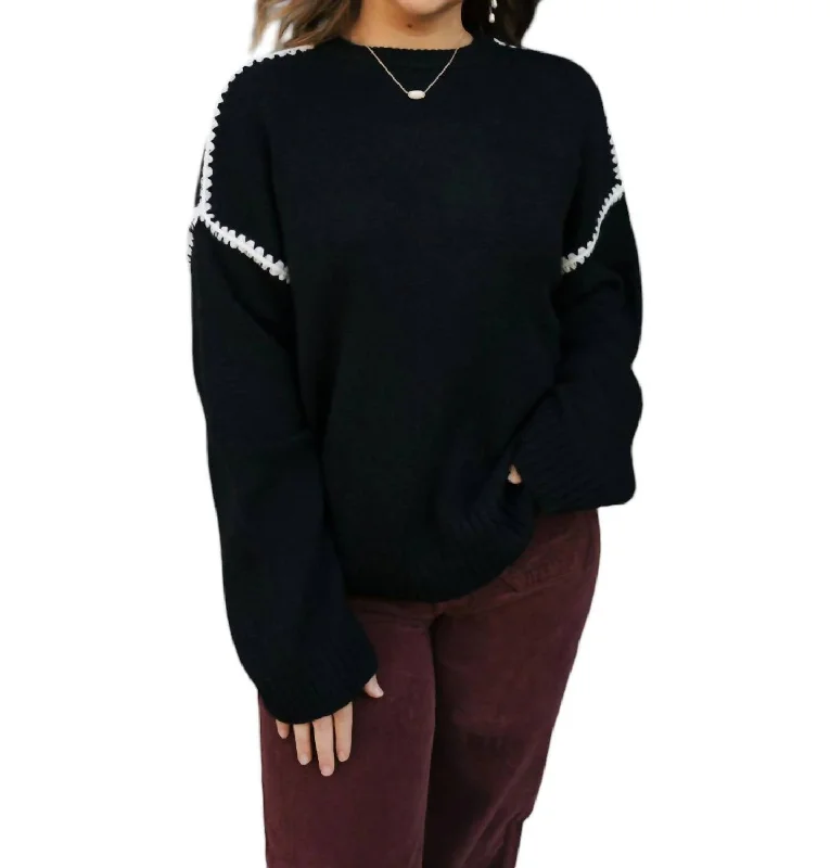 Women's Weekend Outfit Budget Saver Contrast Stitch Sweater In Black/cream