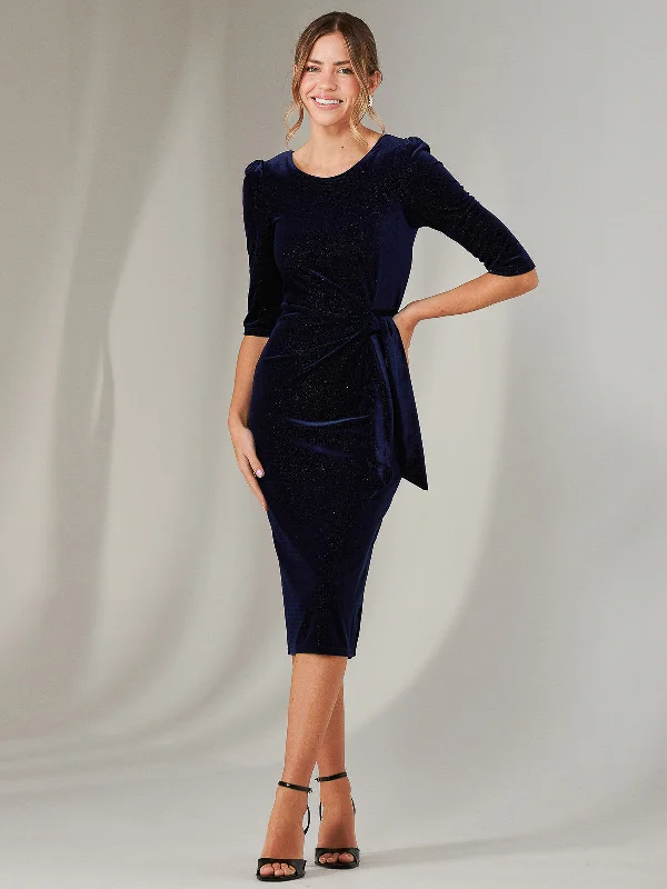 Women's Casual Wear Outfit Laid-Back Fashion Offers Metallic Spot Velvet Midi Dress, Navy Women's Casual Wear Outfit Laid-Back Fashion Offers Metallic Spot Velvet Midi Dress, Navy