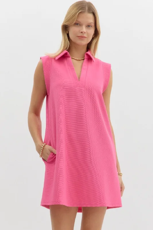 Women's Vacation Outfit Effortless Style, Endless Impact Hot Pink Textured Dress