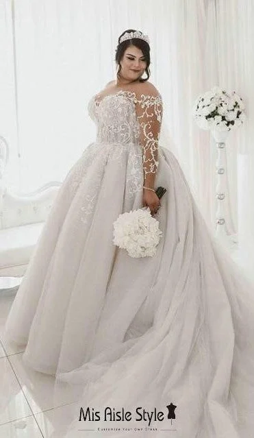 Affordable Women's Clothing Holiday Glam Fashion French Lace Long Sleeve Plus Size Wedding Dress Affordable Women's Clothing Holiday Glam Fashion French Lace Long Sleeve Plus Size Wedding Dress