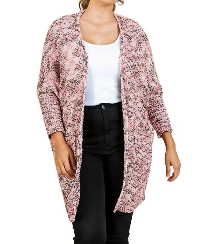 Women's Evening Wear Attire Playful Fashion Offers Tweed Cardigan In Pink Mix
