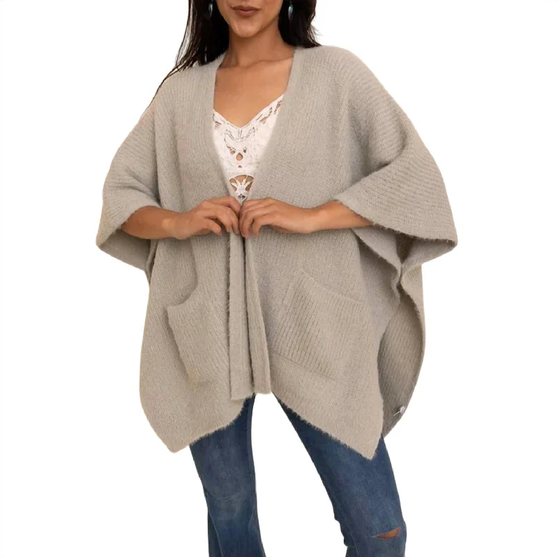 Sustainable Women's Clothes Step Ahead, Lead The Trend Chic Boucle Cozy Poncho Cardigan In Sage Sustainable Women's Clothes Step Ahead, Lead The Trend Chic Boucle Cozy Poncho Cardigan In Sage
