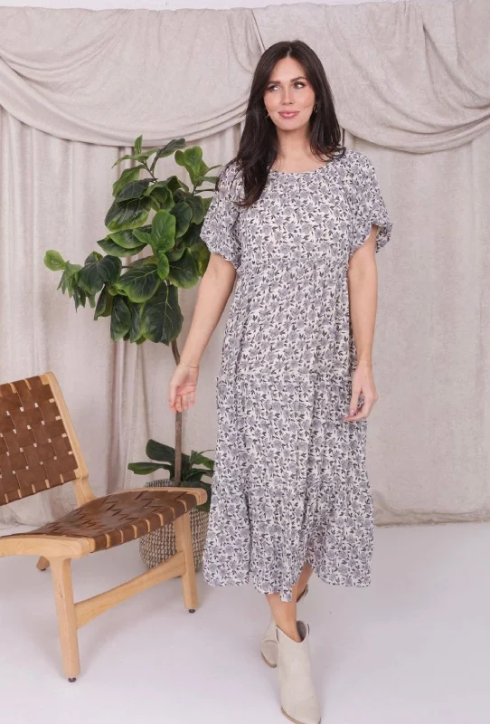 Stylish Women's Apparel Chic Style, Always In Vogue Serena modest midi dress in silver peony Stylish Women's Apparel Chic Style, Always In Vogue Serena modest midi dress in silver peony
