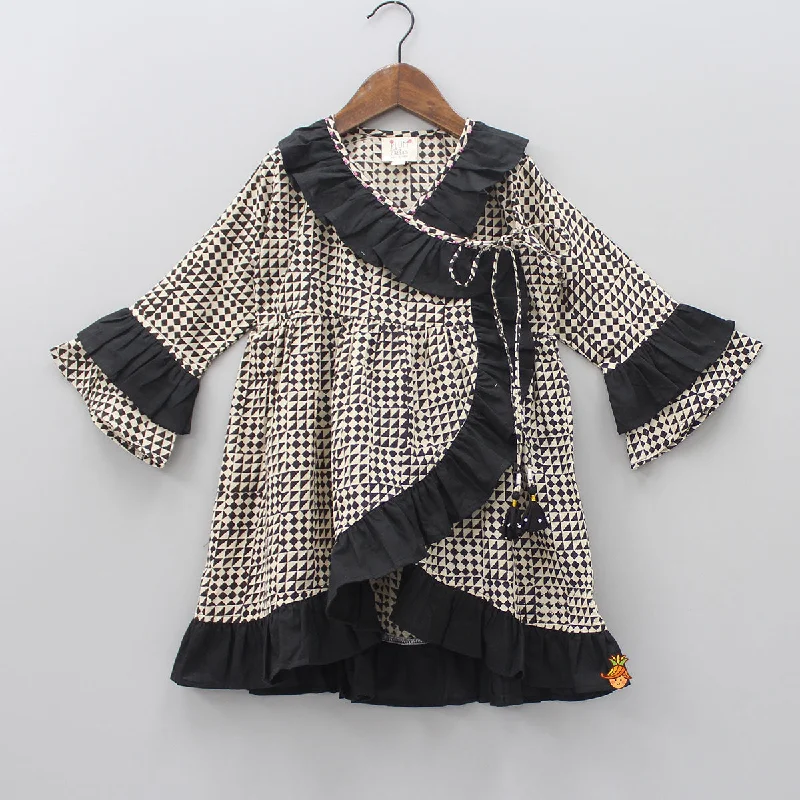 Women's Elegant Evening Attire Edgy Fashion Deals Frilly Shapes Printed Angarkha Dress
