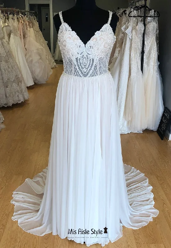Formal Garments For Women Sleek Style Discounts Sexy Sheer A line Beaded Plus Size Wedding Dress