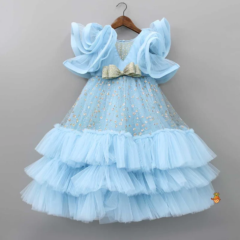 Women's Resort Attire Unleash Your Style Fancy Blue Pleated Yoke Multi Layered Gown Women's Resort Attire Unleash Your Style Fancy Blue Pleated Yoke Multi Layered Gown