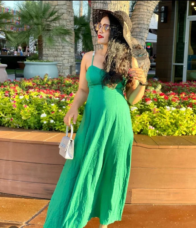 Women's Clothing For Travel Big Discounts Spaghetti Strap Lace-up Linen Maxi Dress