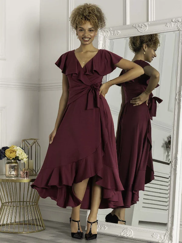 Affordable Women's Clothing Flash Sales Priya Frill Dipped Hem Dress, Dark Purple