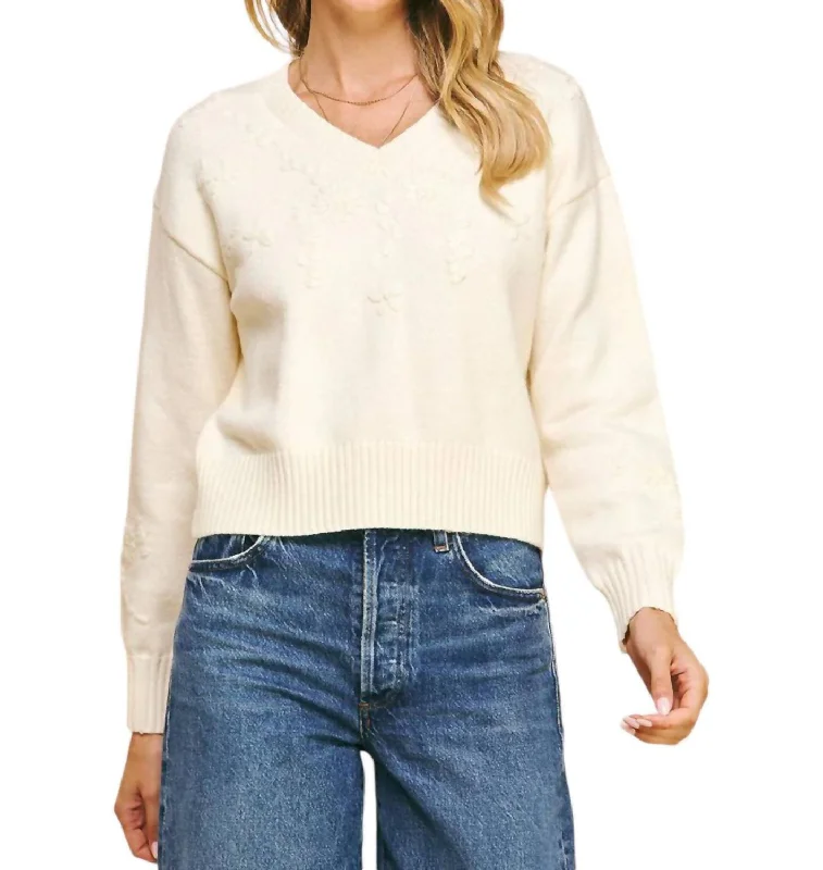 Women's Trendy Outfit Street Chic Discounts Pearl Embellished Sweater In Ivory